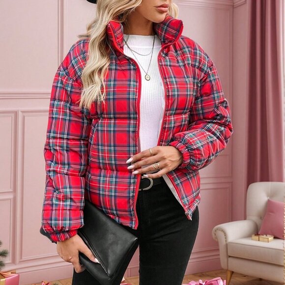 Red Casual Women's Puffer Jacket